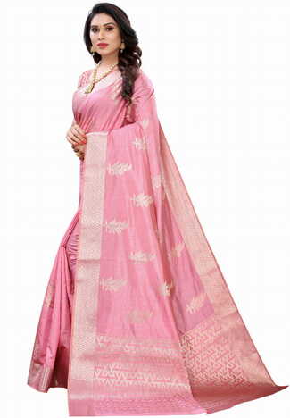 MGC Raw Silk Pink colour saree with blouse piece SP687