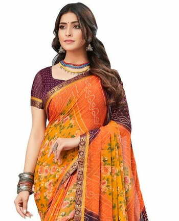 MGC Chiffon Multi Colour saree with blouse piece SP753