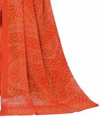Chiffon Orange Color Saree With Blouse Piece by MGC