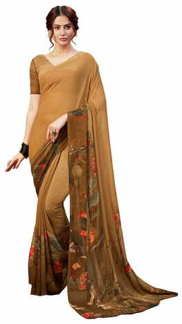 MGC Georgette Tan Colour saree with blouse piece SP313