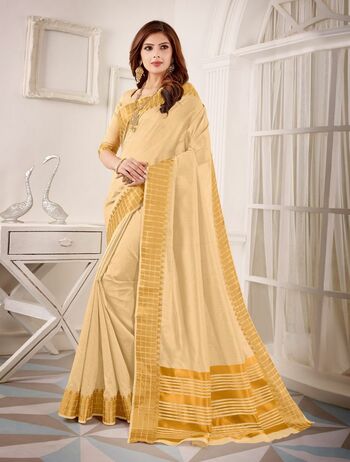 MGC Fancy Cotton Silk With Zari Border Cream Colour Saree With Blouse Piece Sp483