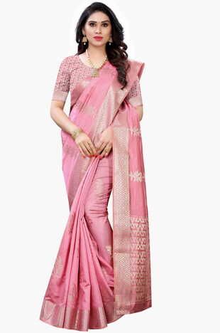 MGC Raw Silk Pink colour saree with blouse piece SP687