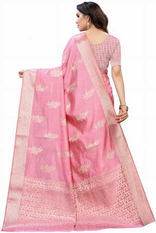 MGC Raw Silk Pink colour saree with blouse piece SP687