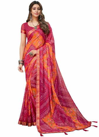 MGC Chiffon Multi Colour saree with blouse piece SP754