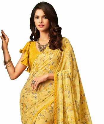 MGC Georgette Yellow colour saree with blouse piece SP898