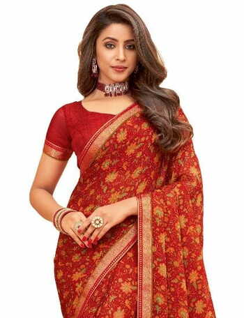 MGC Chiffon Red colour saree with blouse piece SP940