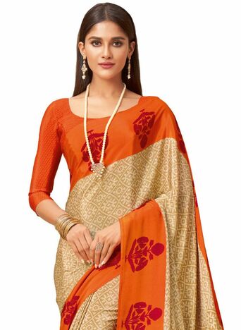 MGC Crepe Mulitcolor colour saree with blouse piece SP1004