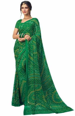 Chiffon Green Color Saree With Blouse Piece by MGC