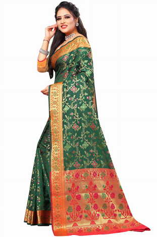 MGC Silk Green Color Saree SP93