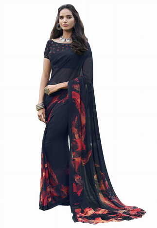 MGC Georgette Black Colour saree with blouse Piece  SP209