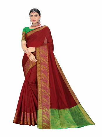 MGC Cotton Silk  Maroon Colour Saree With Blouse Piece Sp472