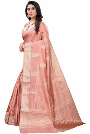 MGC Raw Silk Peach colour saree with blouse piece SP685