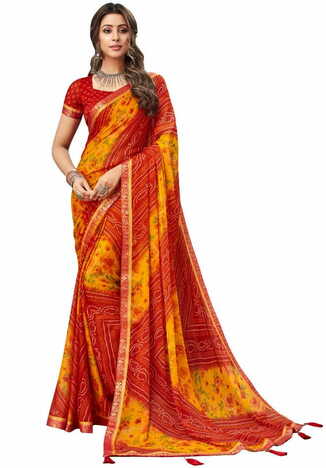 MGC Chiffon Multi Colour saree with blouse piece SP750