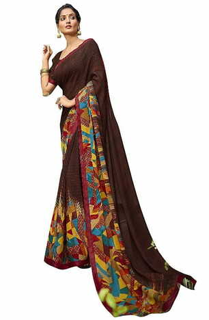 MGC Daani Georgette Brown colour saree with blouse piece SP826