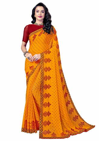 MGC Chiffon Yellow colour saree with blouse piece SP895