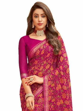 MGC Chiffon Pink colour saree with blouse piece SP937