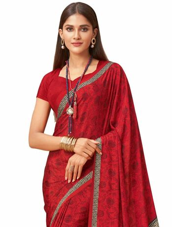 MGC Crepe Red colour saree with blouse piece SP1001