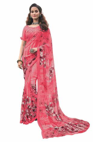 MGC Georgette Pink Colour saree with blouse Piece  SP206