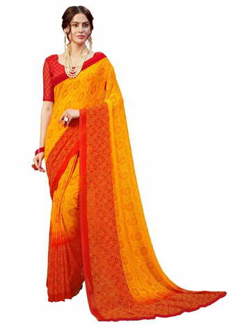 MGC Georgette Orange Colour saree with blouse piece SP306