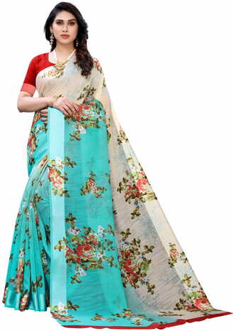 MGC Linen Multi Colour saree with blouse piece SP365