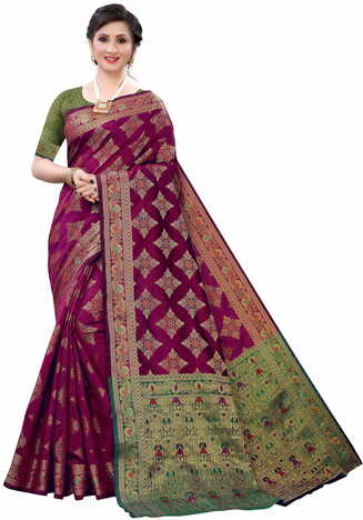 MGC Silk Maroon colour saree with blouse piece SP629