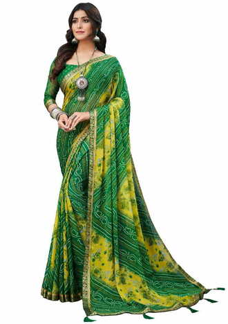 MGC Chiffon Multi Colour saree with blouse piece SP749