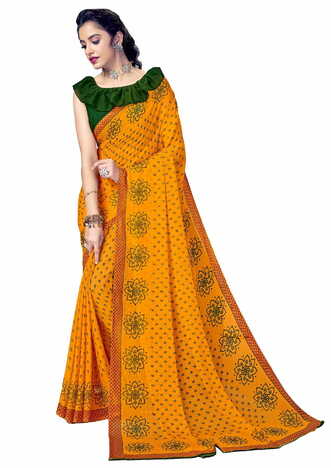 MGC Chiffon Yellow colour saree with blouse piece SP894