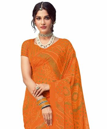 Chiffon Orange Color Saree With Blouse Piece by MGC