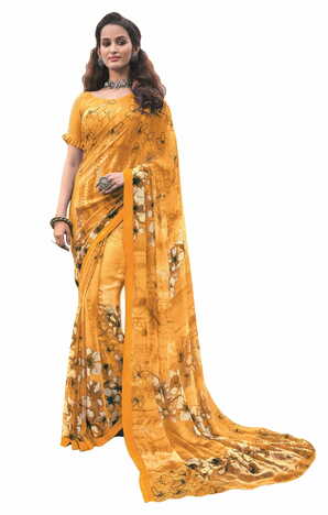 MGC Georgette Mustard Colour saree with blouse Piece  SP207