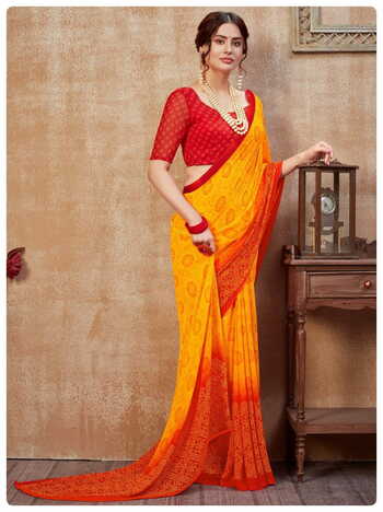 MGC Georgette Orange Colour saree with blouse piece SP306