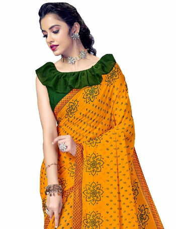 MGC Chiffon Yellow colour saree with blouse piece SP894