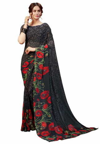 MGC Georgette Black Colour saree with blouse piece SP307