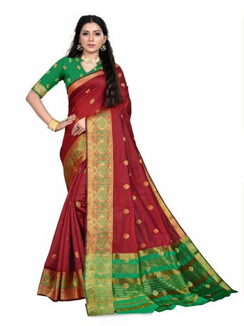 MGC Cotton Silk  Red Colour Saree With Blouse Piece Sp471