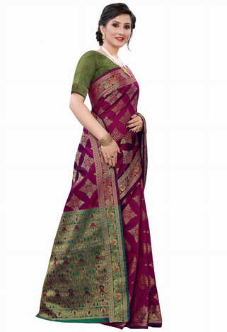 MGC Silk Maroon colour saree with blouse piece SP629