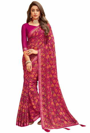 MGC Chiffon Pink colour saree with blouse piece SP937