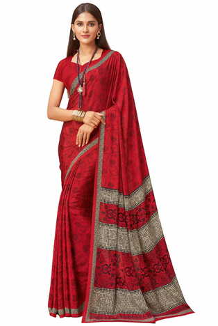 MGC Crepe Red colour saree with blouse piece SP1001