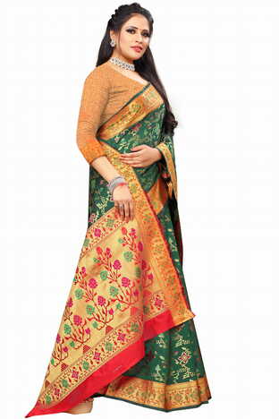 MGC Silk Green Color Saree SP93