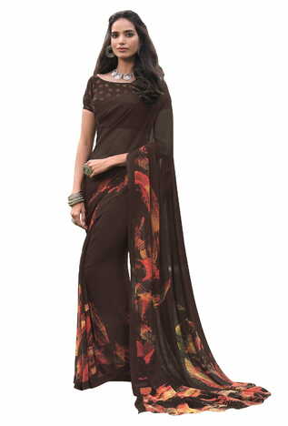 MGC Georgette Brown Colour saree with blouse Piece  SP210