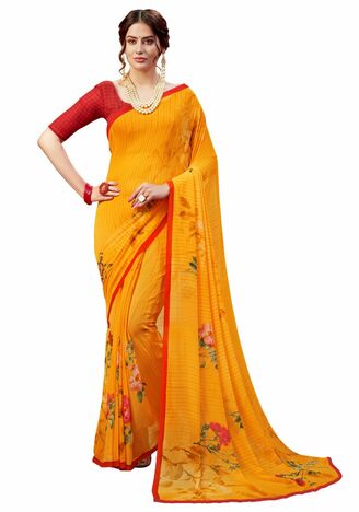 MGC Georgette Orange Colour saree with blouse piece SP308