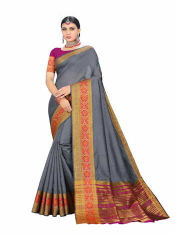 MGC Cotton Silk  Grey Colour Saree With Blouse Piece Sp473