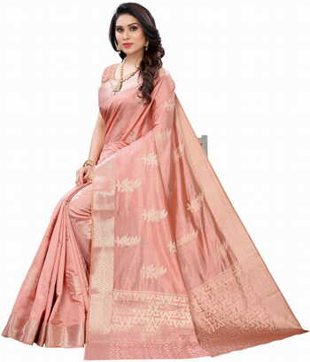 MGC Raw Silk Peach colour saree with blouse piece SP685