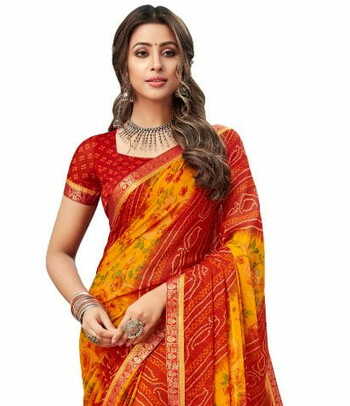 MGC Chiffon Multi Colour saree with blouse piece SP750