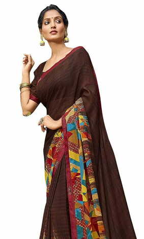 MGC Daani Georgette Brown colour saree with blouse piece SP826