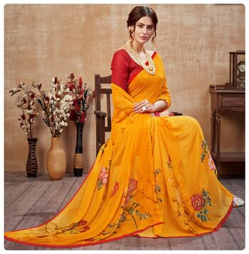 MGC Georgette Orange Colour saree with blouse piece SP308