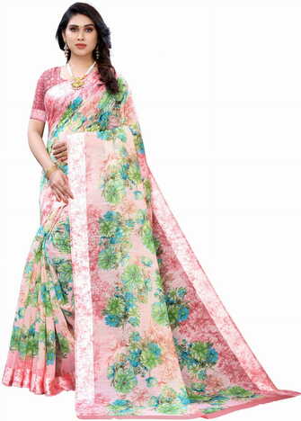 MGC Linen Peach Colour saree with blouse piece SP366