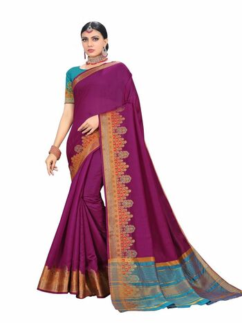 MGC Cotton Silk  Magenta Colour Saree With Blouse Piece Sp474