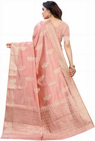 MGC Raw Silk Peach colour saree with blouse piece SP685