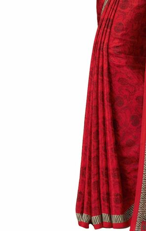 MGC Crepe Red colour saree with blouse piece SP1001