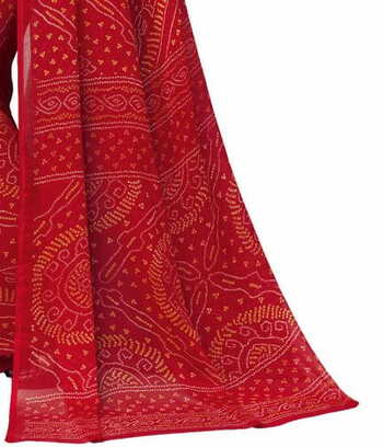 Chiffon Red Color Saree With Blouse Piece by MGC