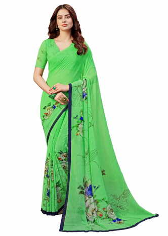 MGC Georgette Green Colour saree with blouse piece SP309